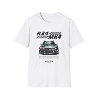Retro R34 MK4 Car T-Shirt - Unisex Softstyle Tee for Car Enthusiasts - CreativeRino