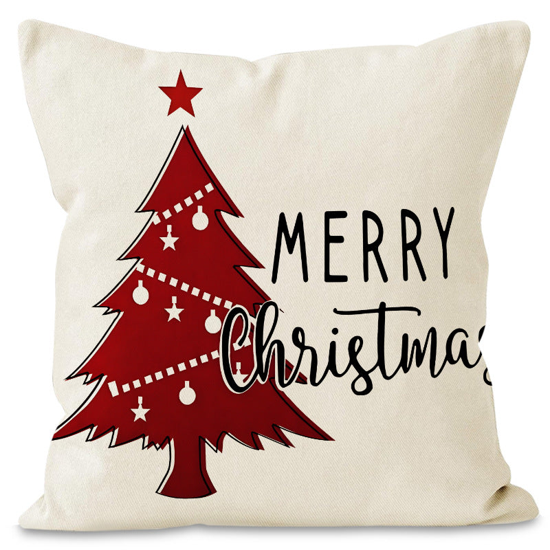 Christmas Tree & Snowflake Printed Pillow Cover | Rustic Linen Cushion Case for Holiday Party & Sofa Decor eprolo