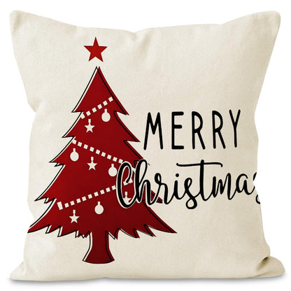 Christmas Tree & Snowflake Printed Pillow Cover | Rustic Linen Cushion Case for Holiday Party & Sofa Decor eprolo