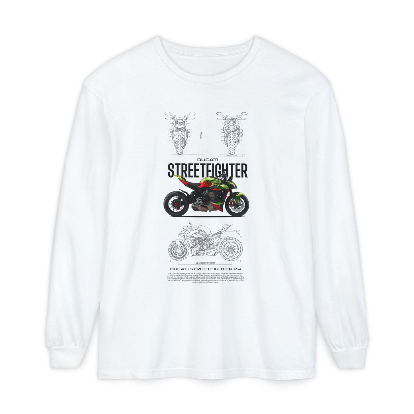Ducati Streetfighter Long Sleeve T-Shirt - Retro Motorcycle Graphic T-shirt - CreativeRino