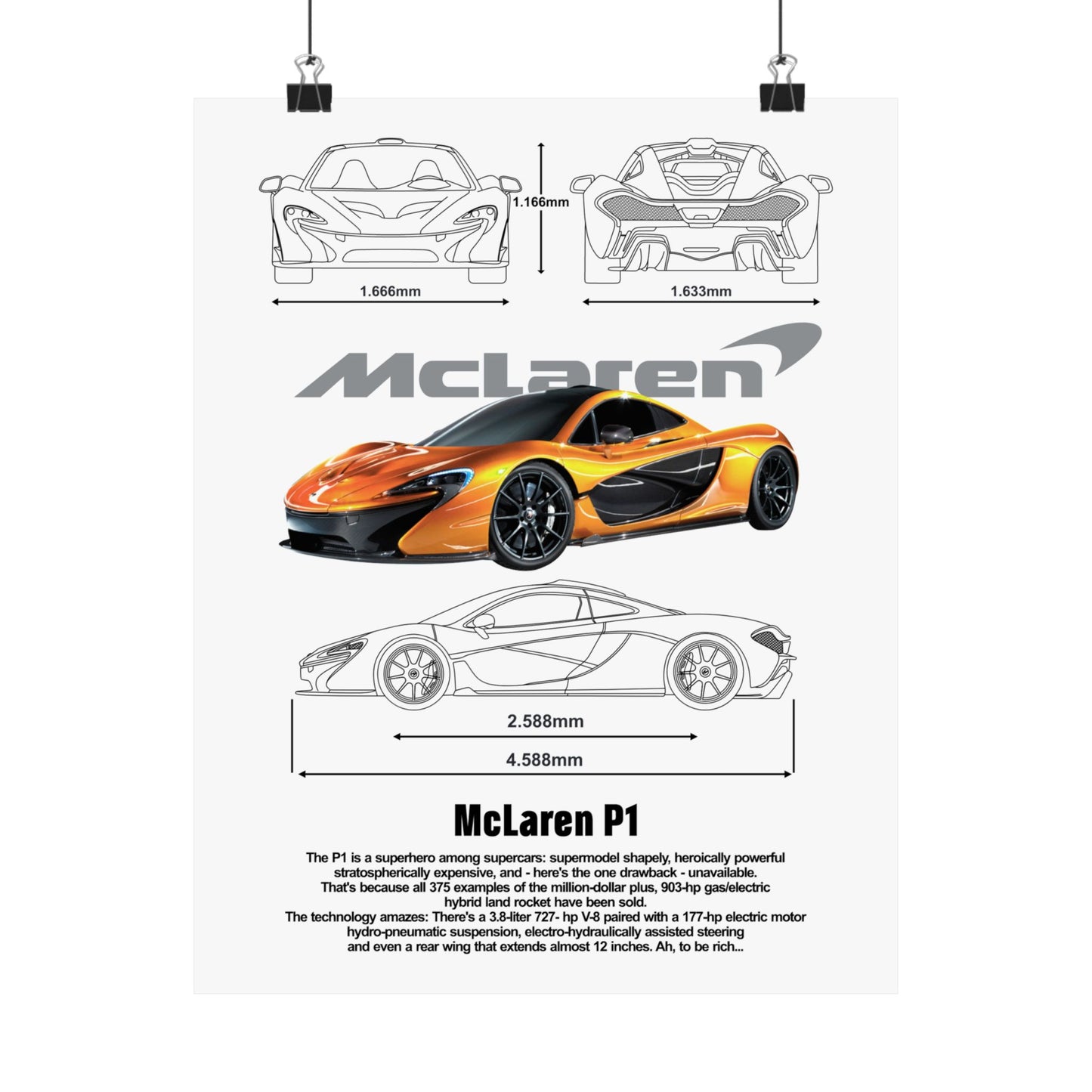 McLaren P1 Matte Vertical Poster - Sporty Car Wall Art for Auto Enthusiasts - CreativeRino