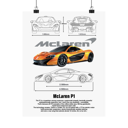 McLaren P1 Matte Vertical Poster - Sporty Car Wall Art for Auto Enthusiasts - CreativeRino