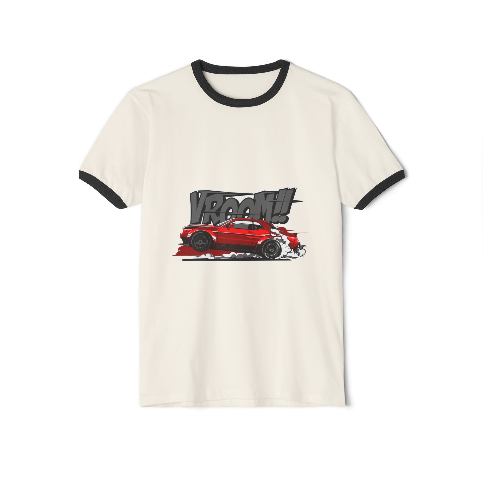Vroom! Unisex Cotton Ringer T-Shirt for Car Enthusiasts - CreativeRino