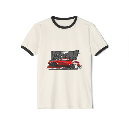 Vroom! Unisex Cotton Ringer T-Shirt for Car Enthusiasts - CreativeRino
