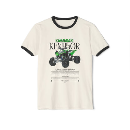 Kawasaki KFX450R Unisex Cotton Ringer T-Shirt | Perfect for ATV Enthusiasts - CreativeRino
