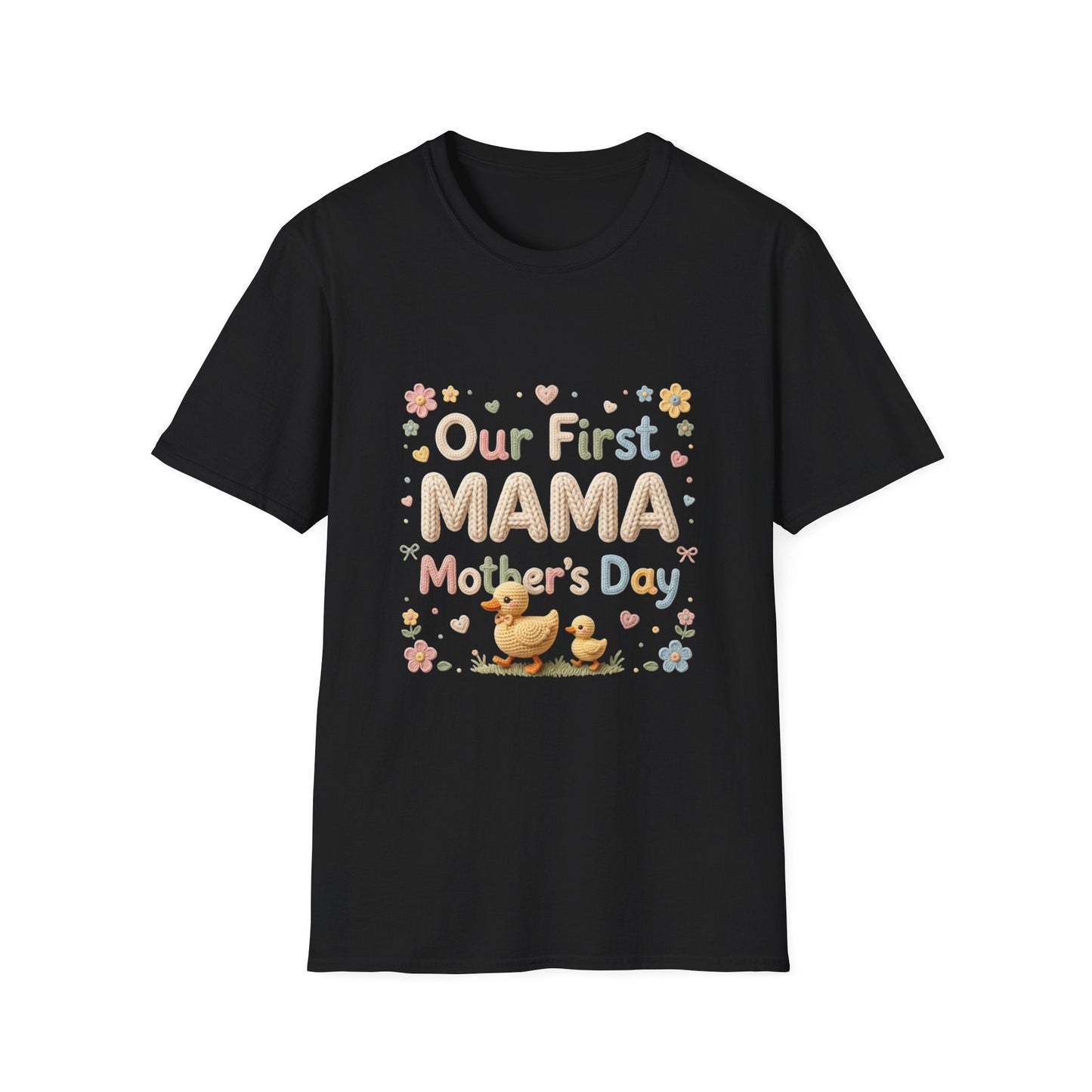 First Mama Mother's Day T-Shirt — "Our First MAMA" Cute Duckling Mom & Baby Design Printify