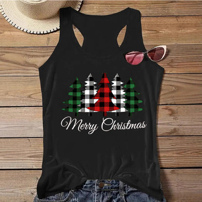 Women's Christmas Print Tank Top | Festive Racerback/Flowy Sleeveless Shirt | Tropical Holiday or Workout Top eprolo