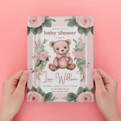 Teddy Bear Baby Shower Invitation Template - CreativeRino