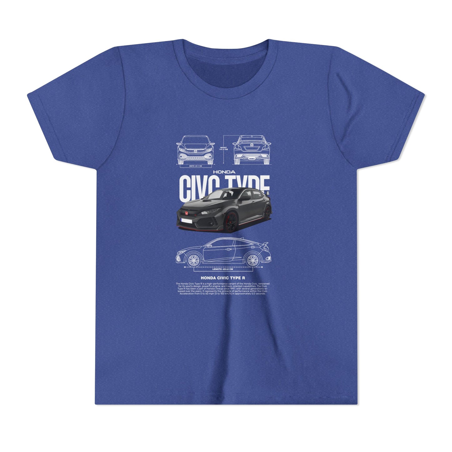 Honda Civic Type R Youth Short Sleeve Tee - Cool Car Graphic Tee for Young Car Enthusiasts - CreativeRino