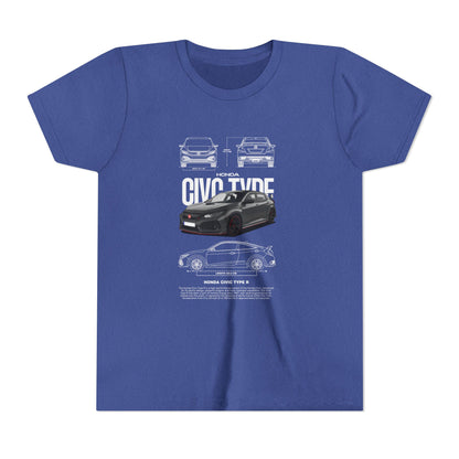 Honda Civic Type R Youth Short Sleeve Tee - Cool Car Graphic Tee for Young Car Enthusiasts - CreativeRino