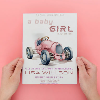 Car Girl Baby Shower Invitation Template - CreativeRino