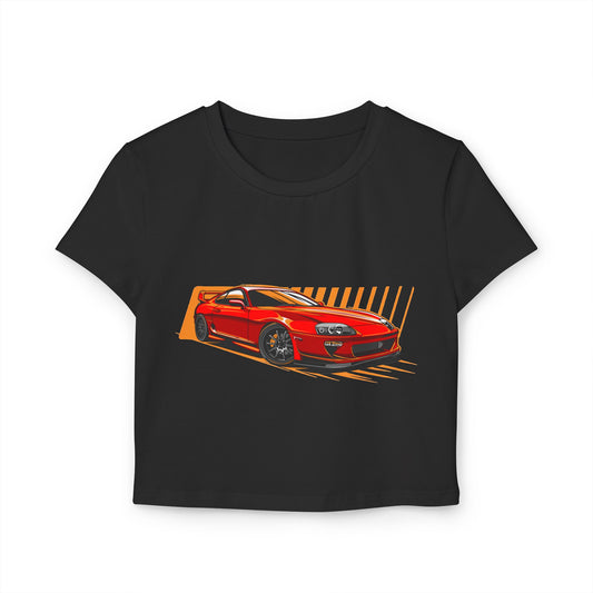 Women's Car Enthusiast Baby Tee - Sporty Red Racing Design - CreativeRino