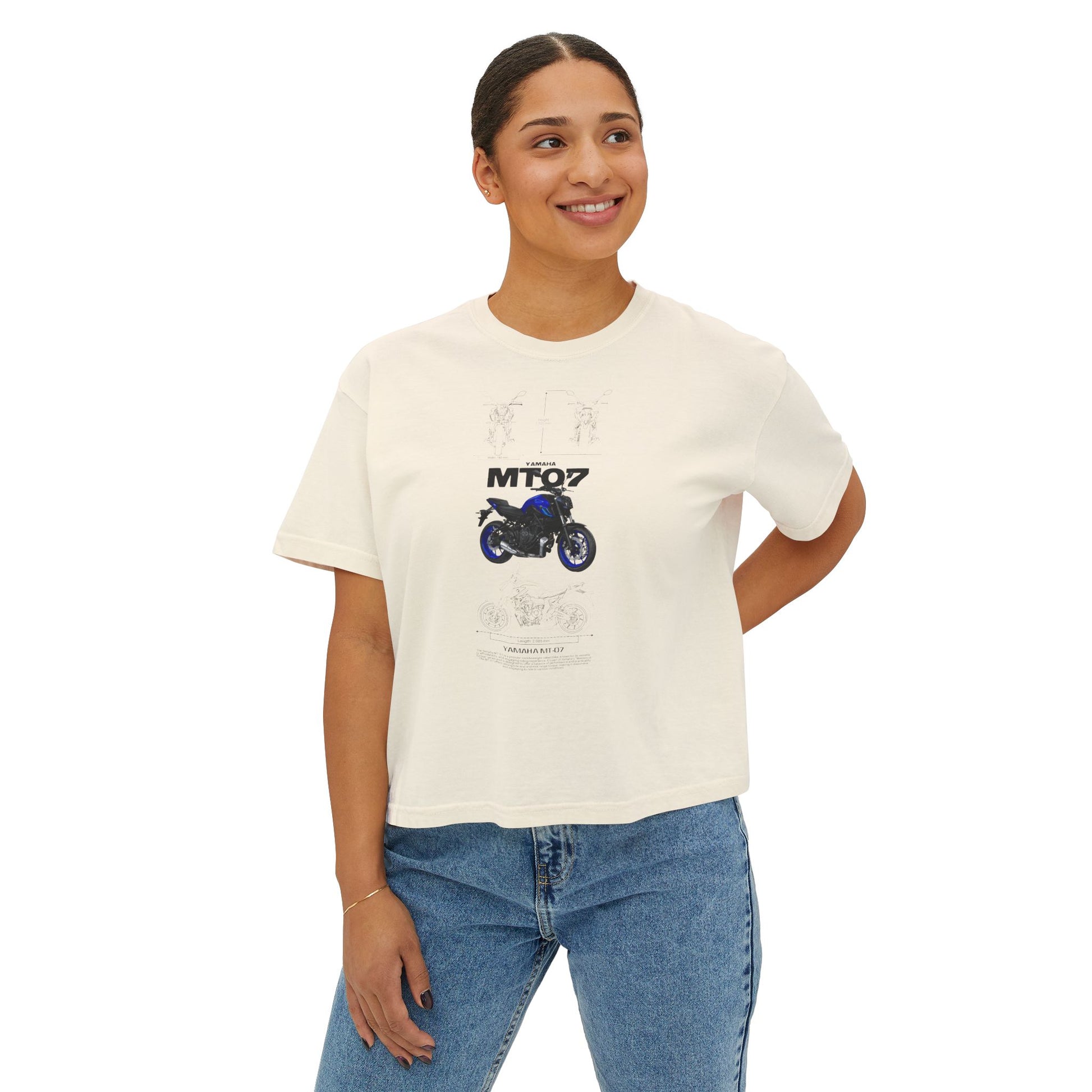 Yamaha Women’s Boxy Tee - MT-07 Motorcycle Graphic T-shirt - CreativeRino