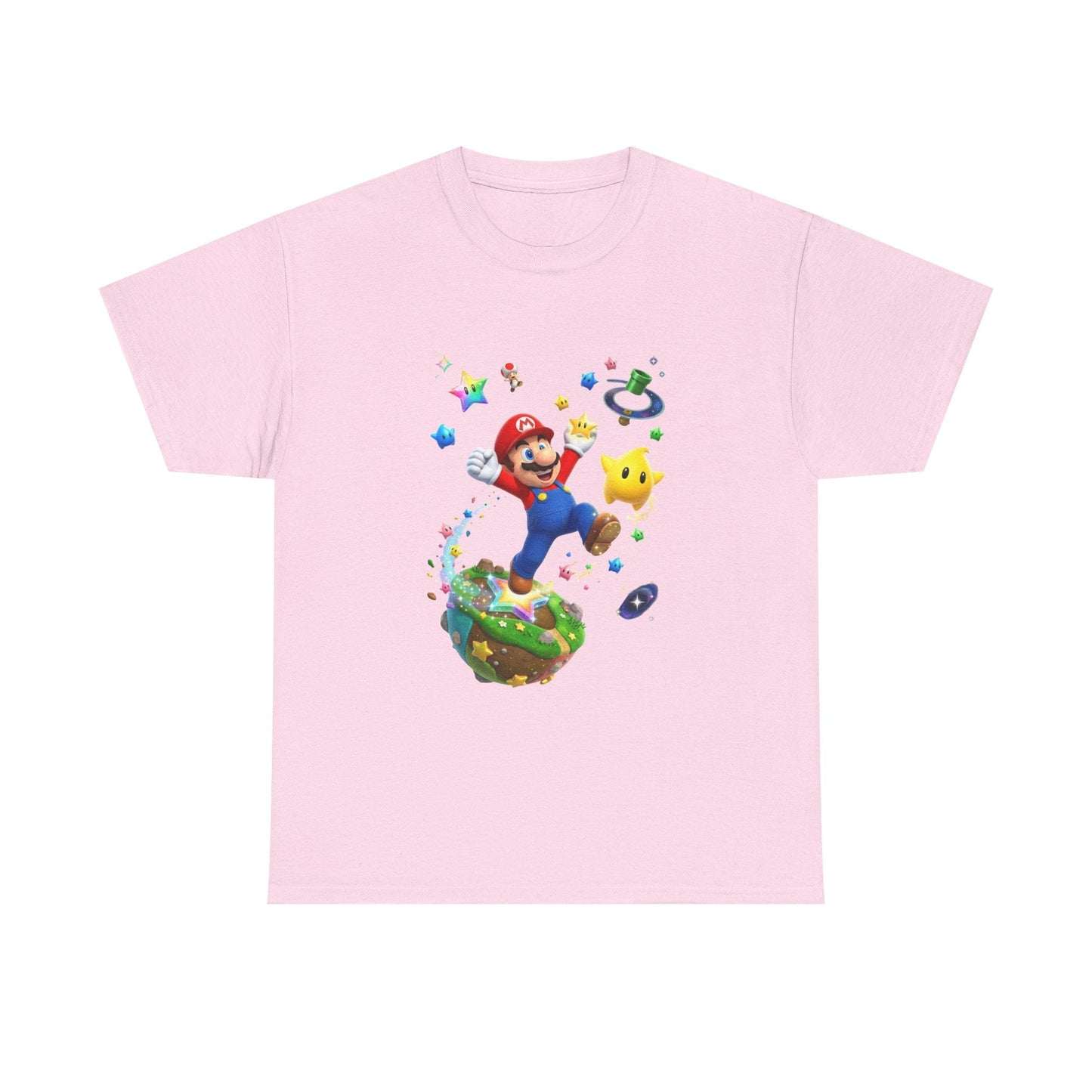 Mario Galaxy Graphic Tee — Mario Jumping with Luma Kids T‑Shirt Printify