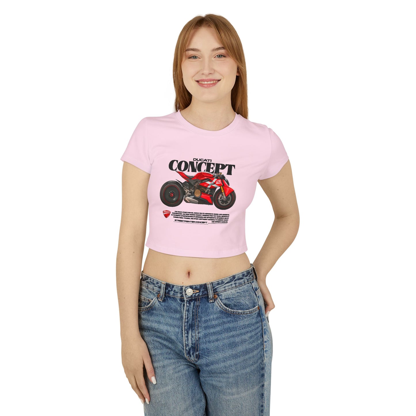Ducati Concept Women's Baby Tee - Stylish Motorcycle Graphic Top - CreativeRino