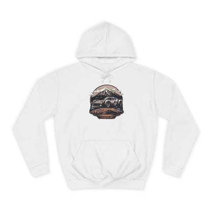 Adventure Awaits: Unisex College Hoodie with Vintage Car Design - CreativeRino