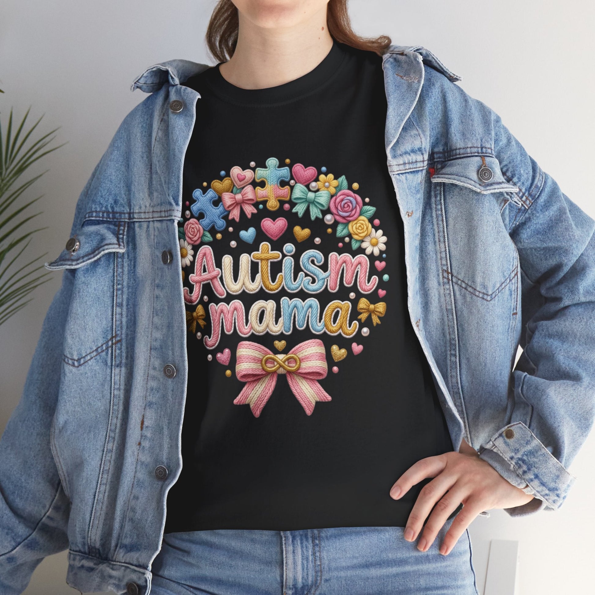 Autism Mama T-Shirt — Cute Pastel Puzzle Heart Design Printify