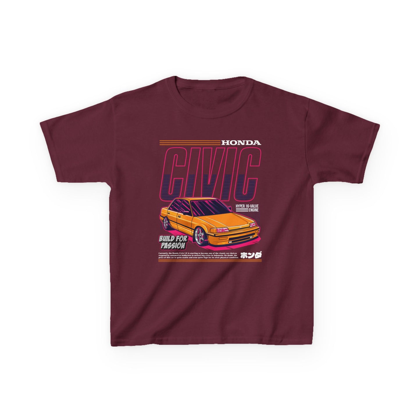 Honda Civic Kids Heavy Cotton™ Tee - Build for Passion - Perfect T-shirt for Young Car Enthusiasts - CreativeRino