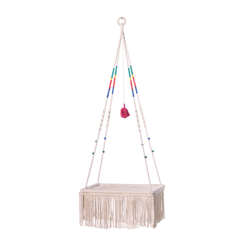 Handwoven Boho Macrame Cat Swing Bed | Cotton Rope Lace Pet Hammock & Hanging Tapestry CreativeRino