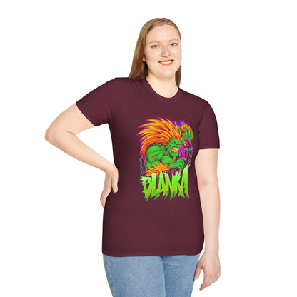 Retro Blanka Graphic Unisex Softstyle T-Shirt - Perfect for Gamers & Comic Fans - CreativeRino