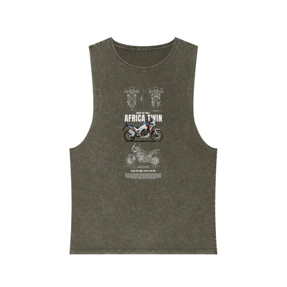 Africa Twin Unisex Stonewash Tank Top - Vintage Motorcycle Graphic T-shirt - CreativeRino