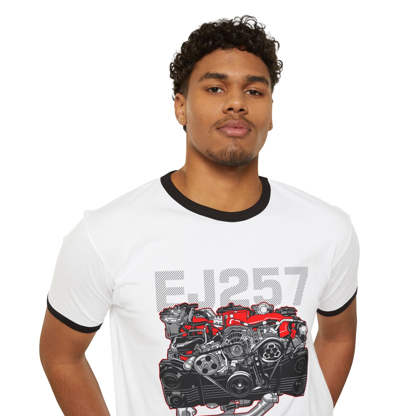 FJ257 Boxer Engine Ringer T-Shirt - Unisex Cotton Tee for Car Enthusiasts - CreativeRino