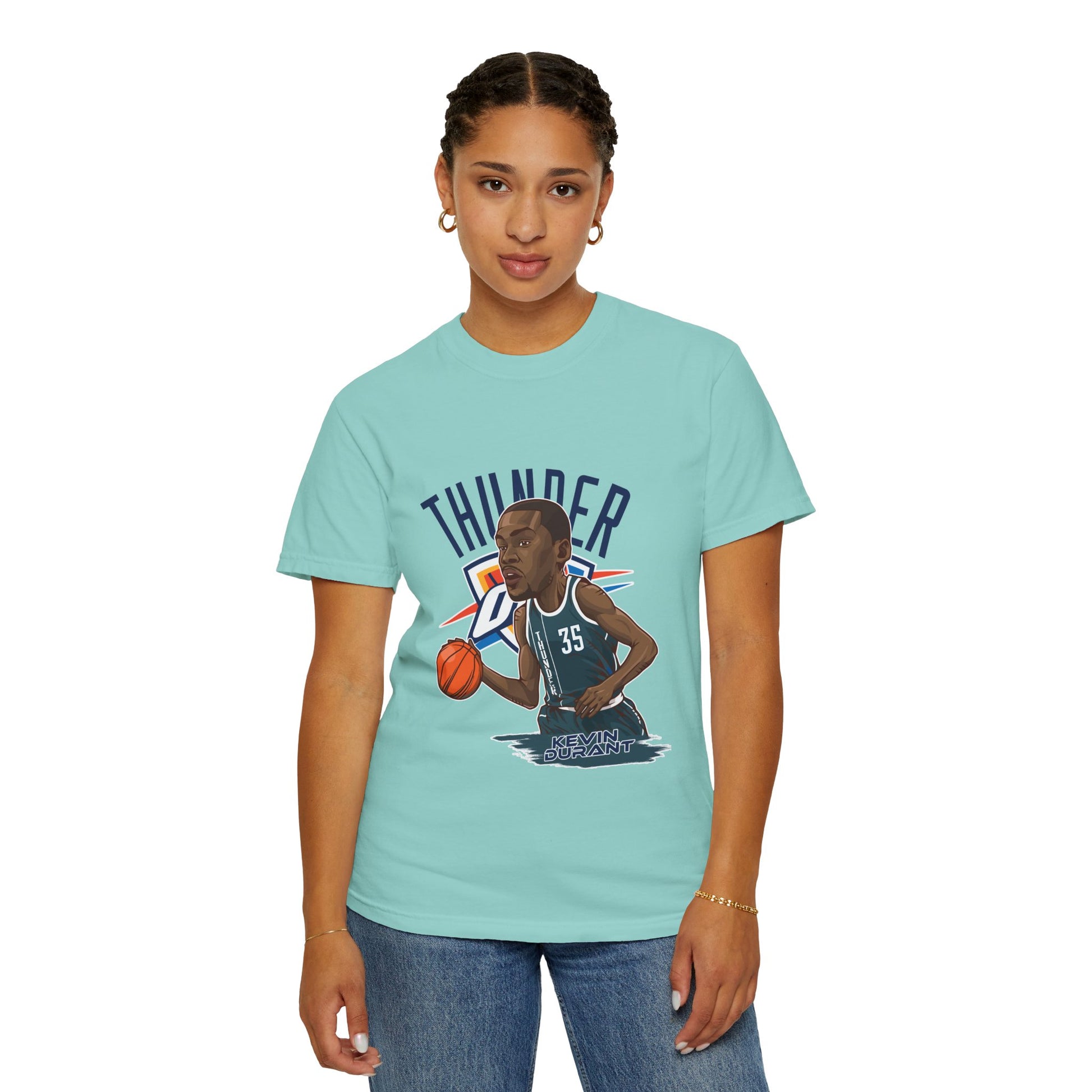 Kevin Durant Thunder Basketball T-shirt - Unisex Garment-Dyed Tee - CreativeRino