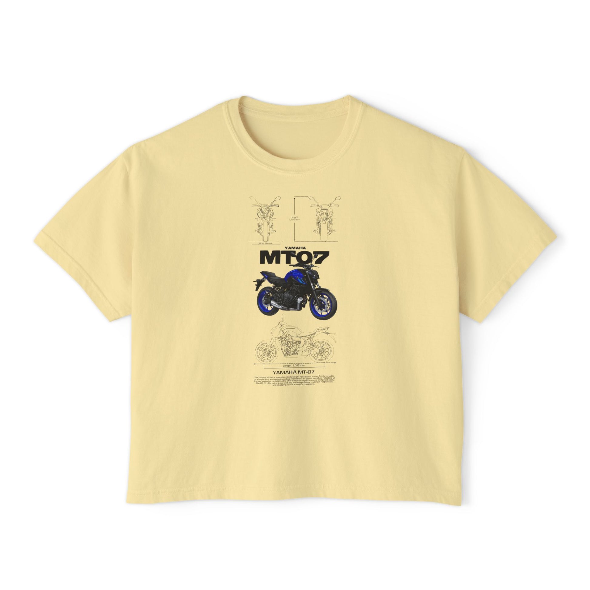 Yamaha Women’s Boxy Tee - MT-07 Motorcycle Graphic T-shirt - CreativeRino