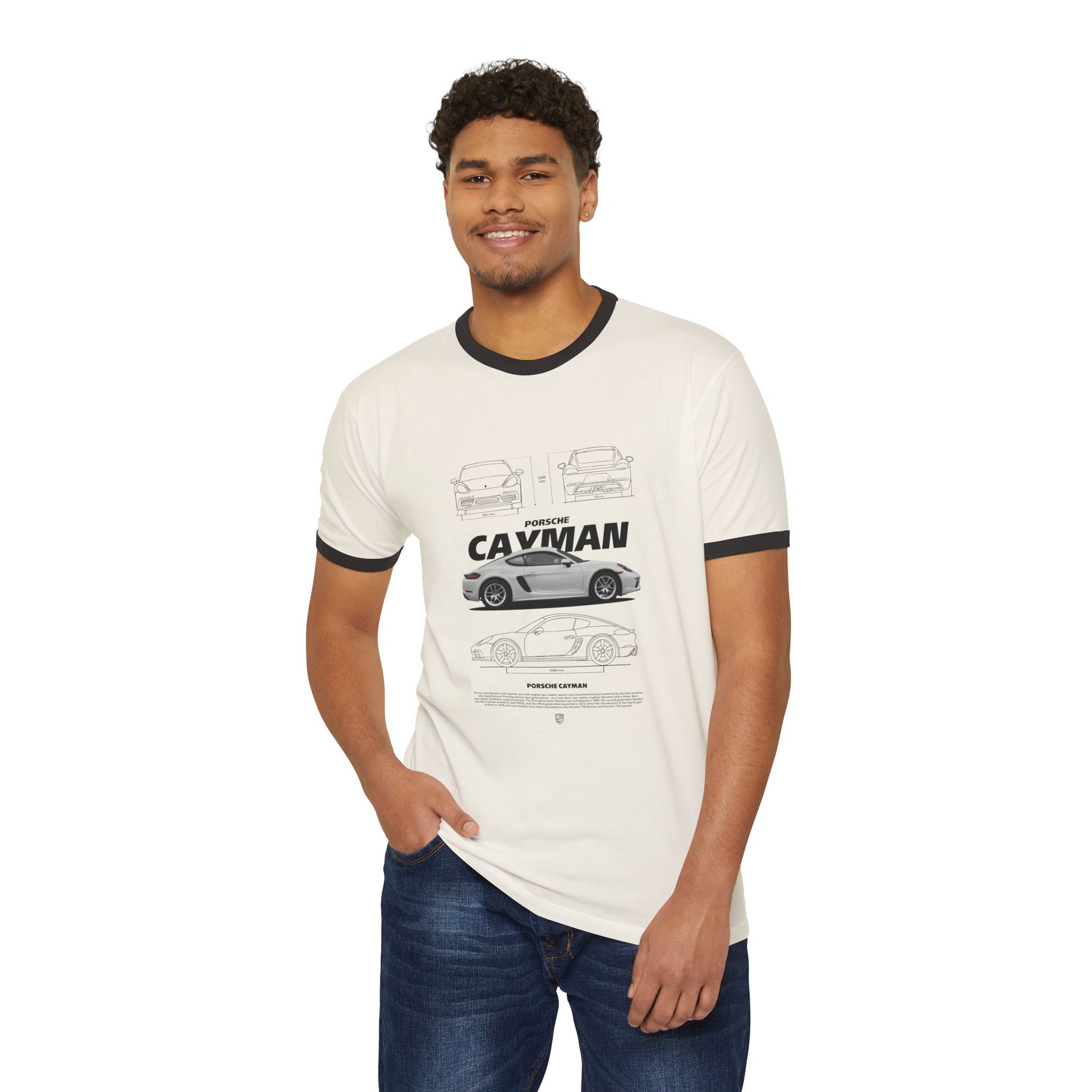 Porsche Cayman Unisex Cotton Ringer T-Shirt - Cool Car T-shirt - CreativeRino