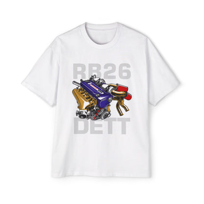 Men's Heavy Oversized Tee - RB26 DETT Engine Graphic T-Shirt for Car Enthusiasts - CreativeRino