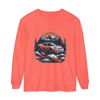 Mountain Adventure Long Sleeve T-Shirt - Unisex Garment-Dyed Shirt - CreativeRino