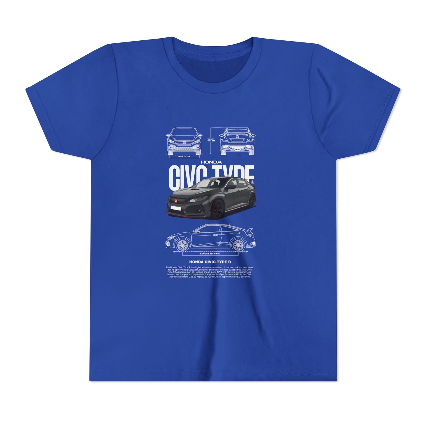 Honda Civic Type R Youth Short Sleeve Tee - Cool Car Graphic Tee for Young Car Enthusiasts - CreativeRino