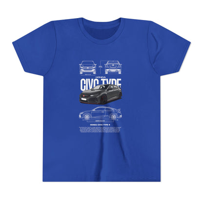 Honda Civic Type R Youth Short Sleeve Tee - Cool Car Graphic Tee for Young Car Enthusiasts - CreativeRino