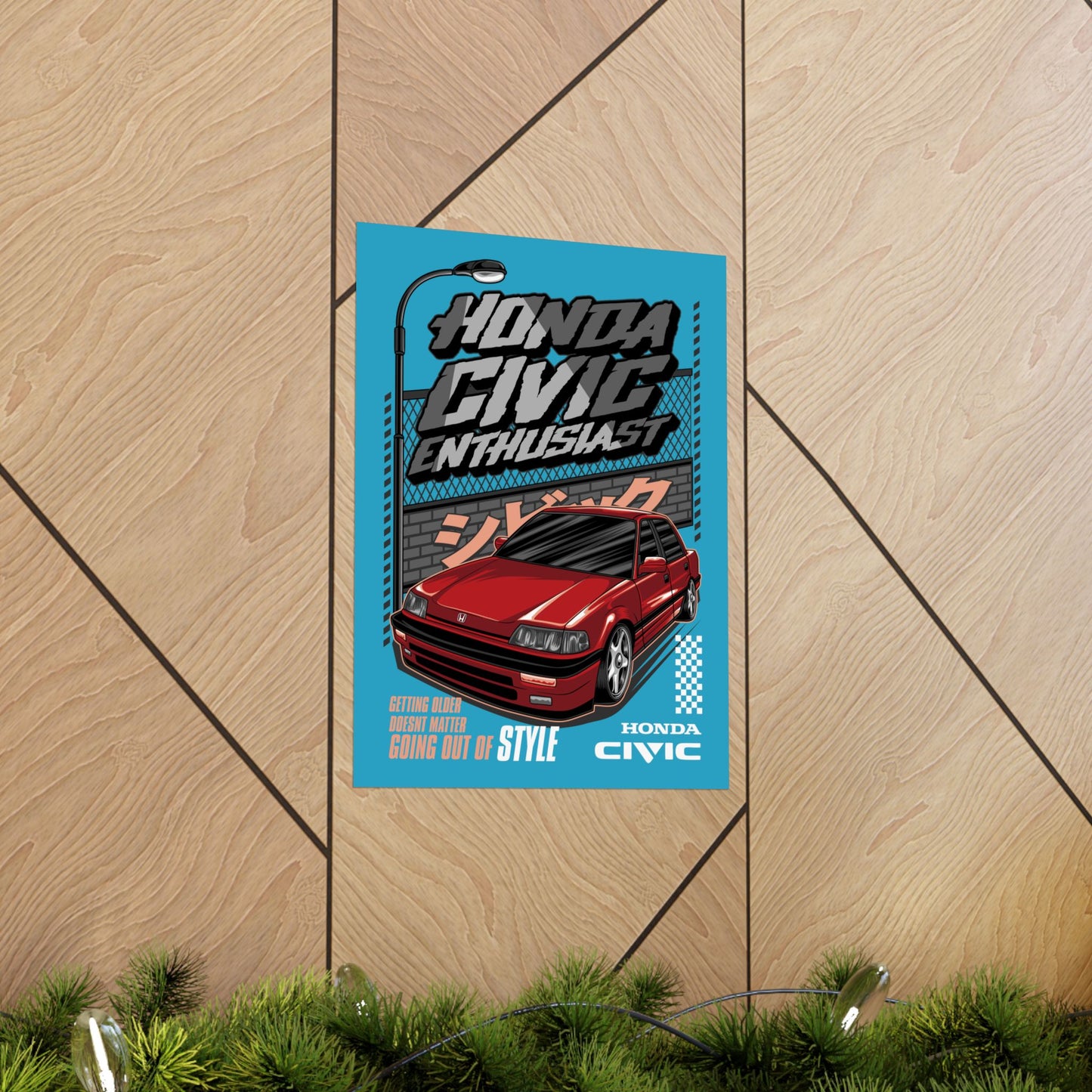 Honda Civic Enthusiast Vertical Poster | Retro Car Art for Automotive Fans - CreativeRino