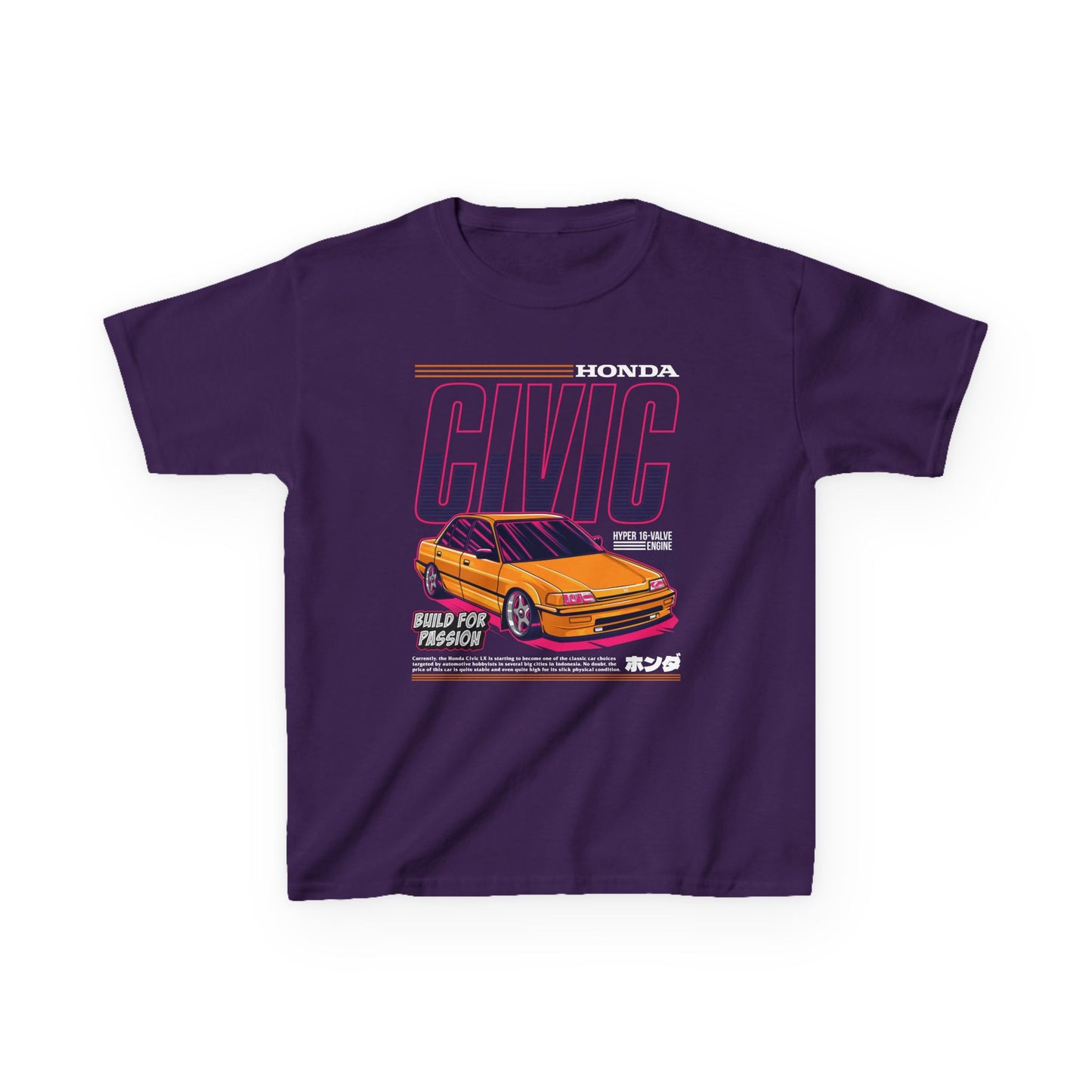 Honda Civic Kids Heavy Cotton™ Tee - Build for Passion - Perfect T-shirt for Young Car Enthusiasts - CreativeRino