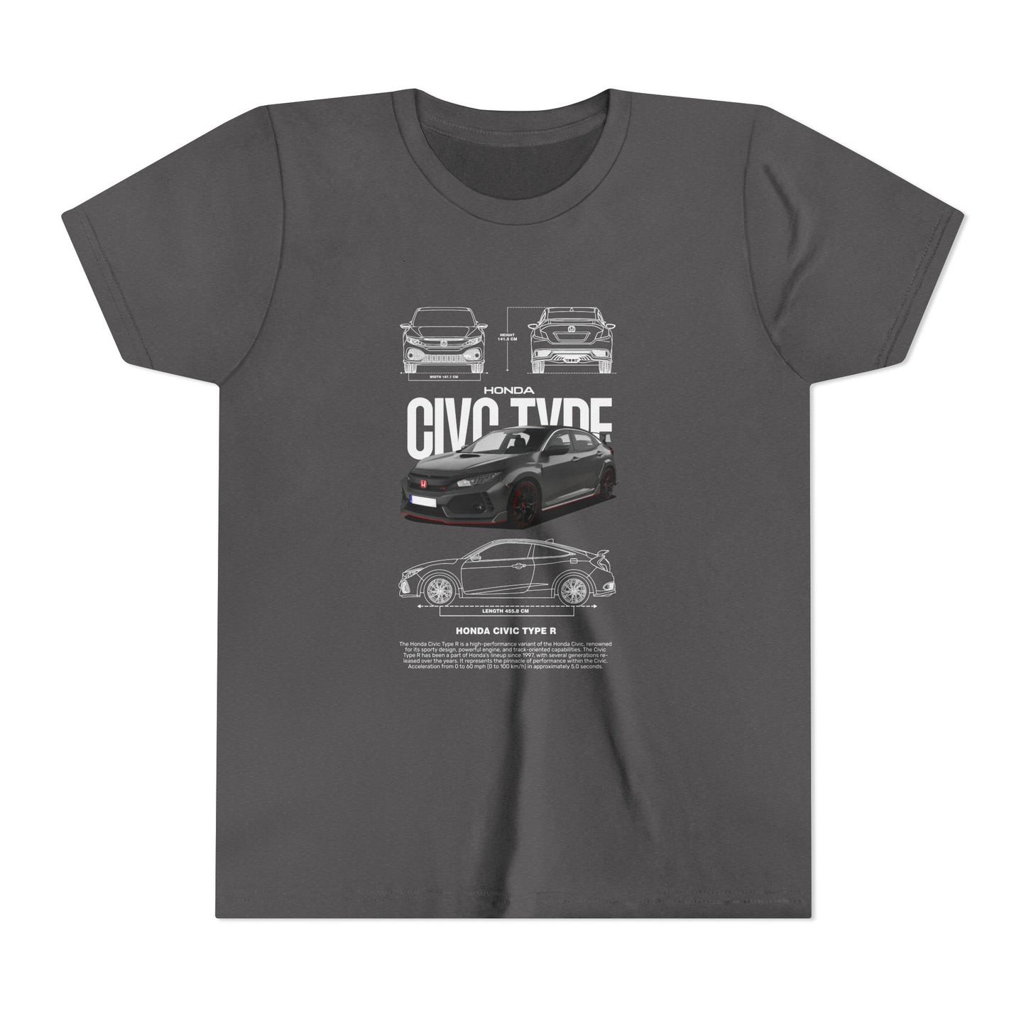 Honda Civic Type R Youth Short Sleeve Tee - Cool Car Graphic Tee for Young Car Enthusiasts - CreativeRino