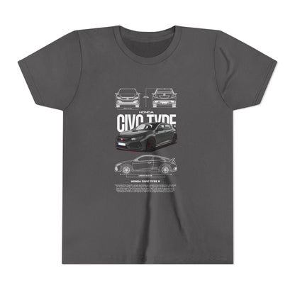 Honda Civic Type R Youth Short Sleeve Tee - Cool Car Graphic Tee for Young Car Enthusiasts - CreativeRino