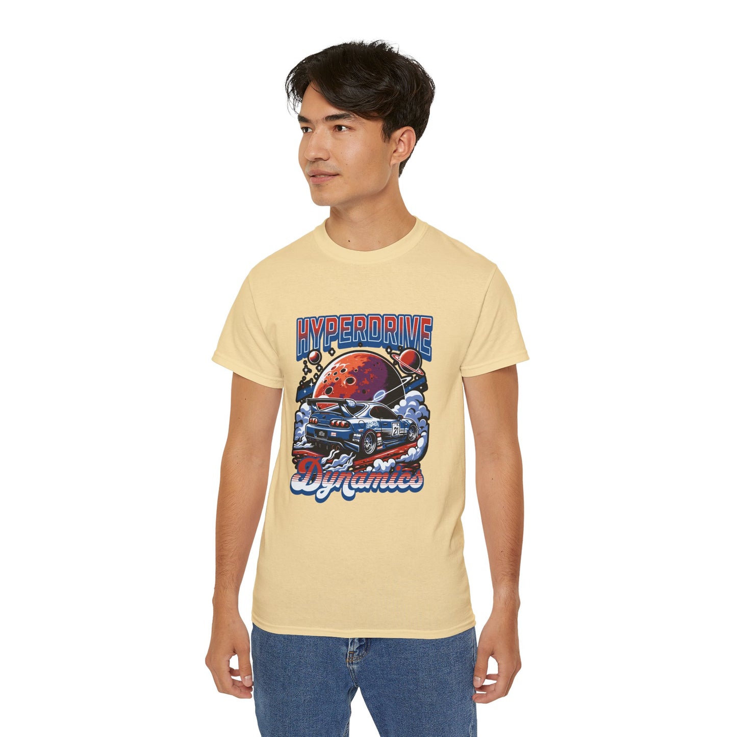 Hyperdrive Dynamics Unisex Ultra Cotton Tee - Retro Space Car Graphic T-Shirt - CreativeRino