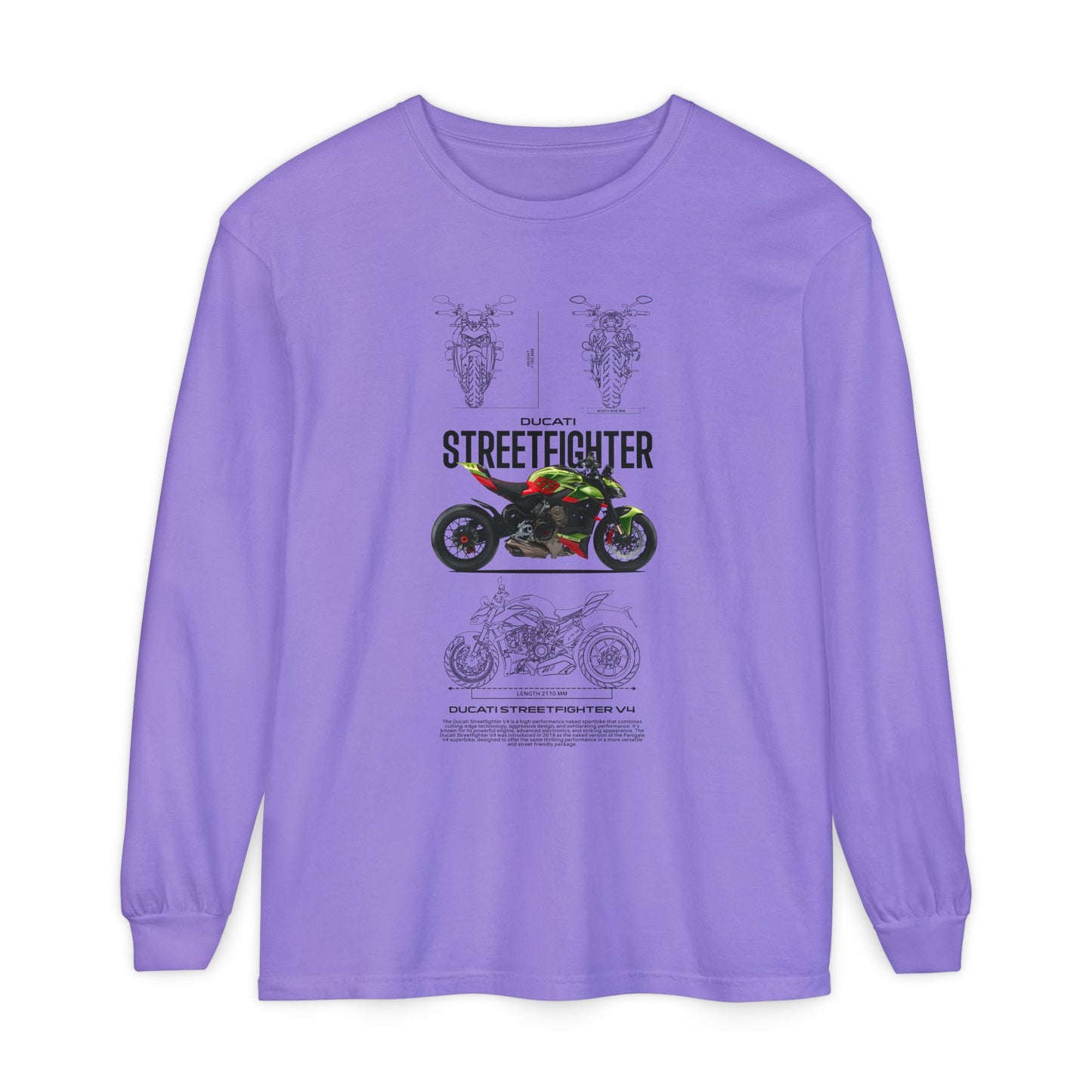 Ducati Streetfighter Long Sleeve T-Shirt - Retro Motorcycle Graphic T-shirt - CreativeRino