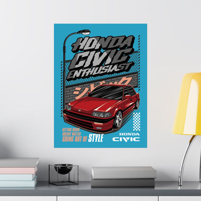 Honda Civic Enthusiast Vertical Poster | Retro Car Art for Automotive Fans - CreativeRino