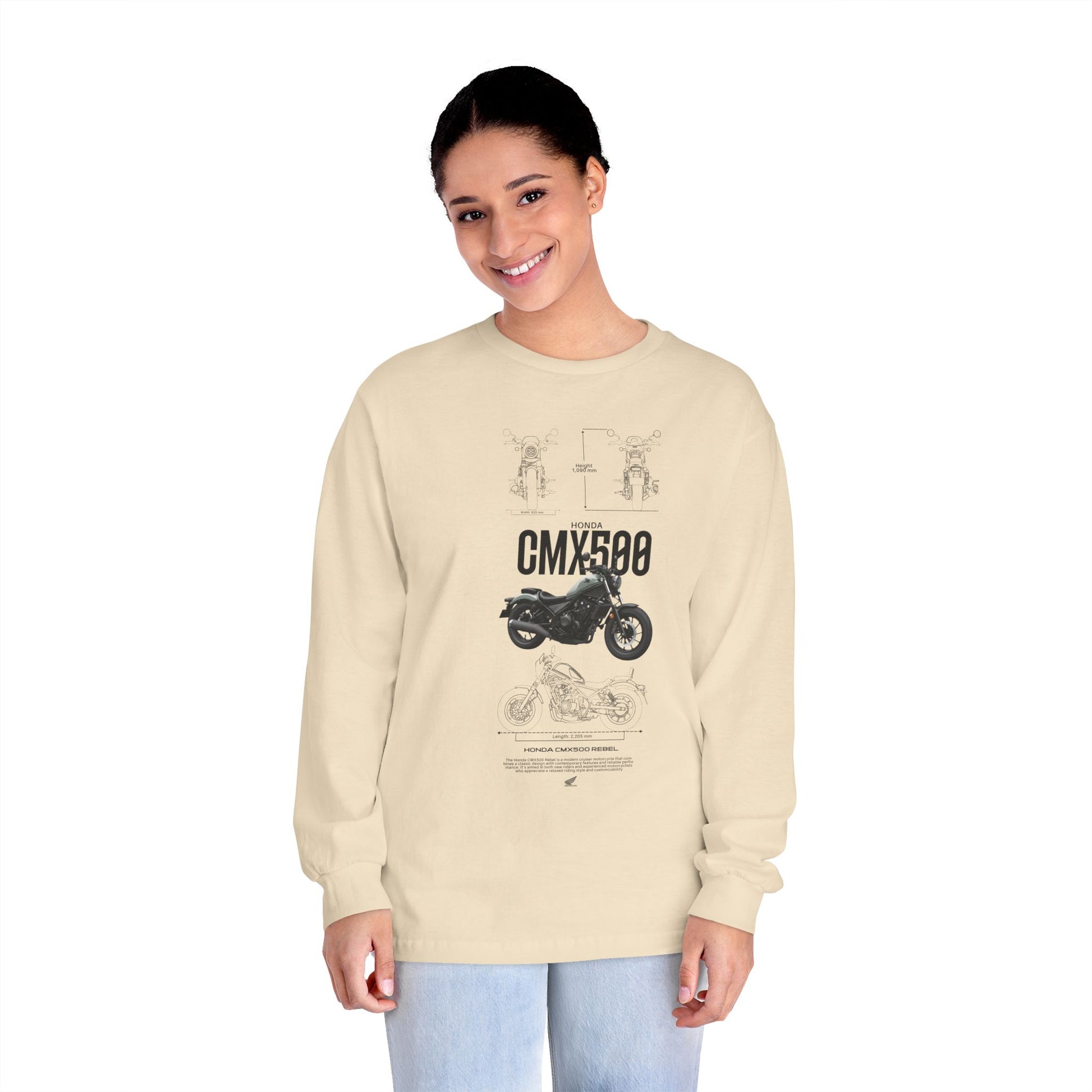 Honda CMX500 Rebel Motorcycle Long Sleeve T-Shirt for Enthusiasts - CreativeRino
