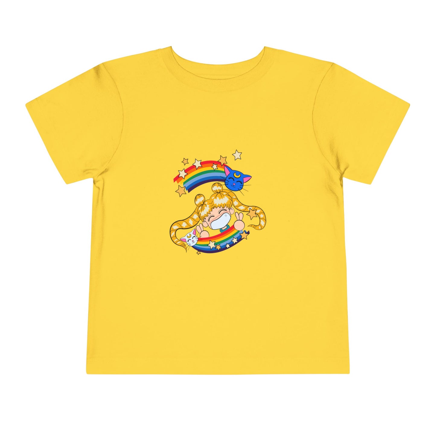 Magical Anime Rainbow Toddler Tee - Sailor Moon Fun Short Sleeve T-shirt for Young Fans - CreativeRino