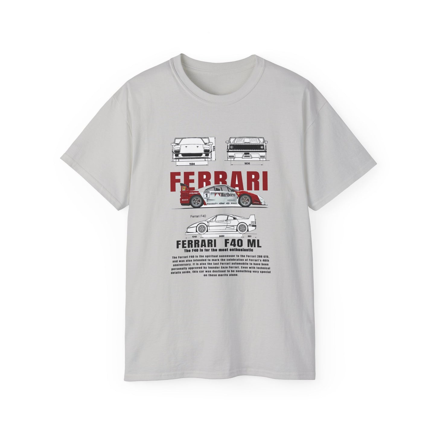 Ferrari F40 Multi-Graphic Unisex Ultra Cotton Tee | Car Enthusiast Gift T-shirt - CreativeRino