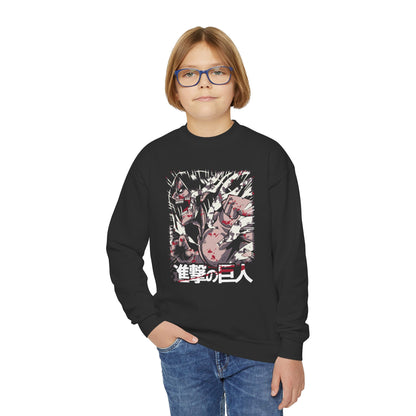 Anime-Inspired Youth Crewneck Sweatshirt - Attack on Titan Design - CreativeRino