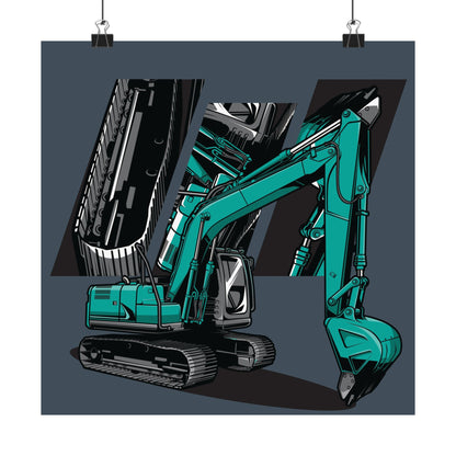 Excavator Matte Square Poster - Construction Art for Home & Office Decor - CreativeRino