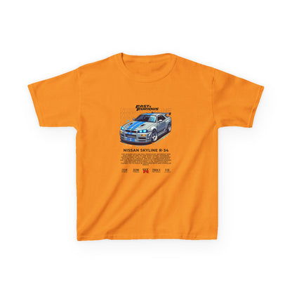 Nissan Skyline R-34 Kids Tee - Fast & Furious Movie Inspired Cotton Shirt - CreativeRino