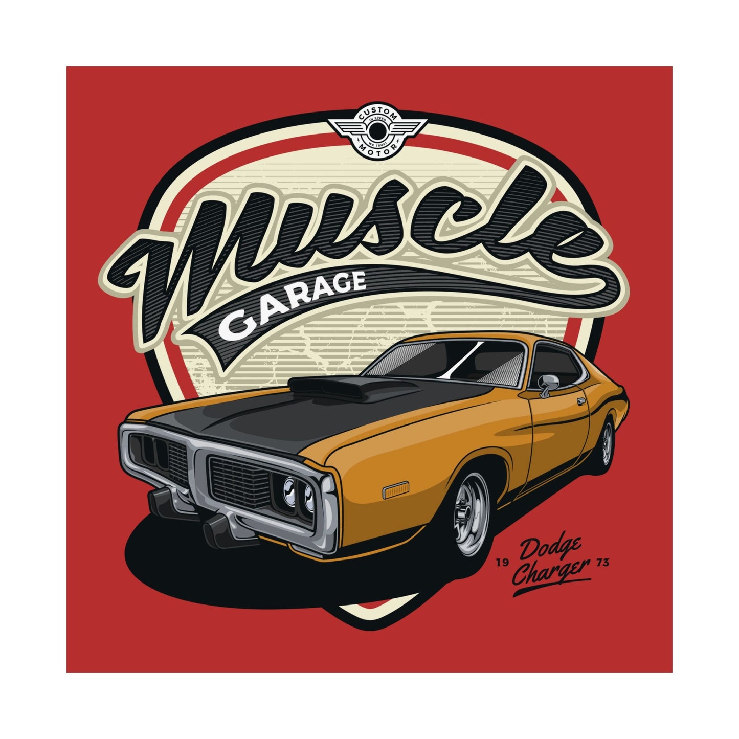 Muscle Garage Vintage Car Poster - Classic Dodge Charger Art Print for Auto Enthusiasts - CreativeRino