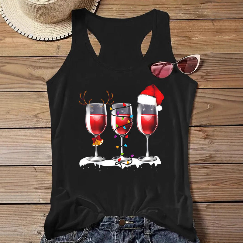 Women's Christmas Print Tank Top | Festive Racerback/Flowy Sleeveless Shirt | Tropical Holiday or Workout Top eprolo
