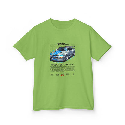 Nissan Skyline R-34 Kids Tee - Fast & Furious Movie Inspired Cotton Shirt - CreativeRino