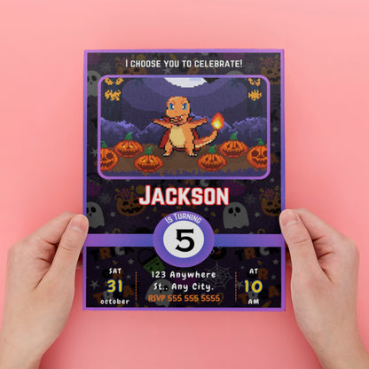 Charizard Halloween Birthday Party Invitation Card - CreativeRino
